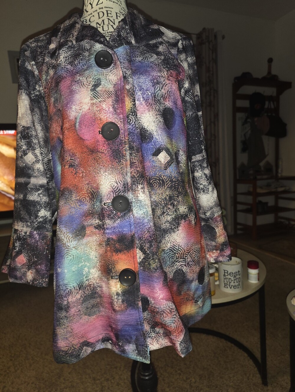 Ali Miles Multicolor Abstract Pea Coat